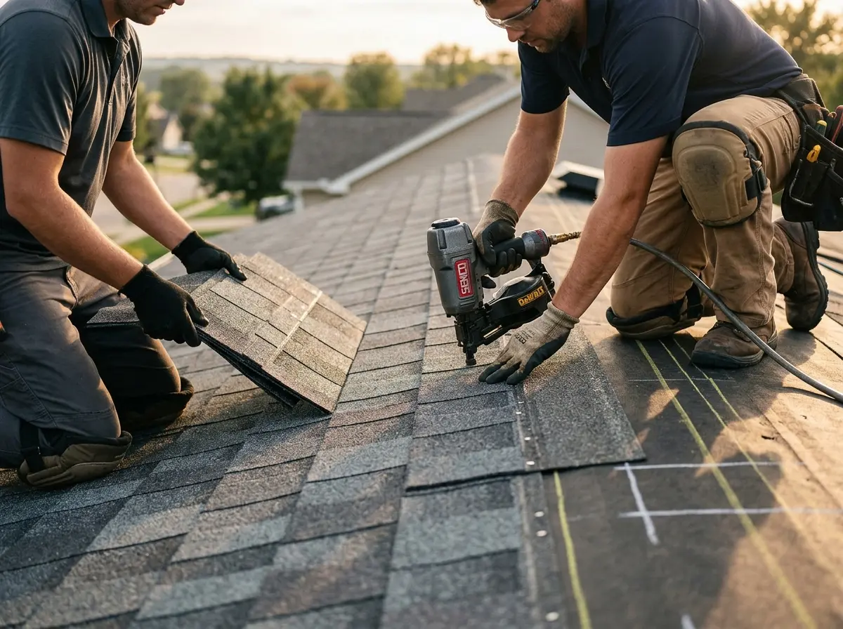 Professional roofer working on a residential roof in Palmview